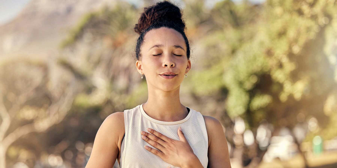 Woman mindful breathing